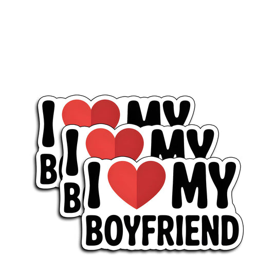 (3Pcs) I Love My Boyfriend Sticker Cute Romantic Heart Vinyl Decal for Couples, Waterproof Durable Sticker for Water Bottles, Laptops, Tumblers, Car Windows, Notebooks, Scrapbooks & Gifts 3x1.9