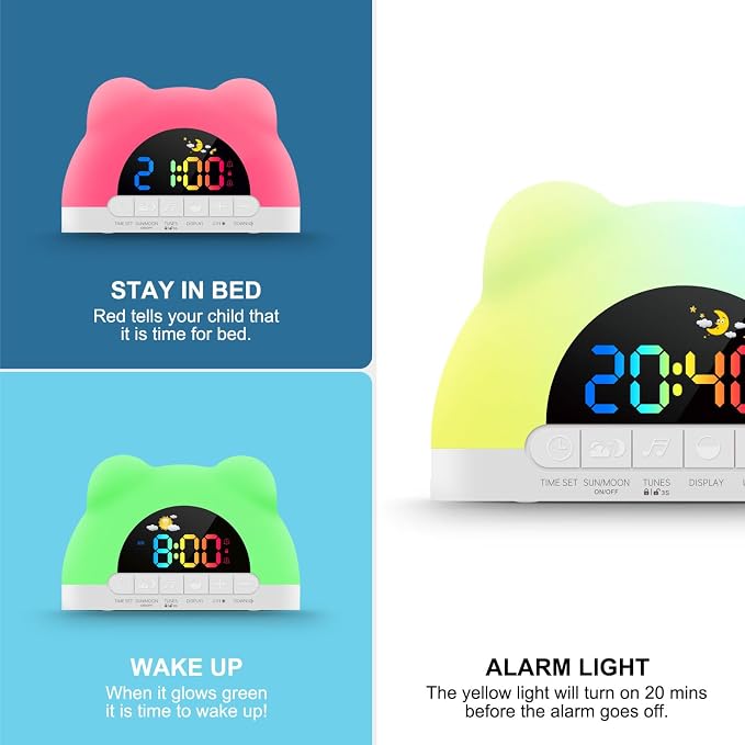 Azyh Alarm Clock for Kids, Ok to Wake Clock with Green Light Red Light, Children's Sleep Trainer,10 Ringtones,3 Brightness, Dual Alarms, Digital Alarm Clock for Adults Boy Girl Toddler Bedroom
