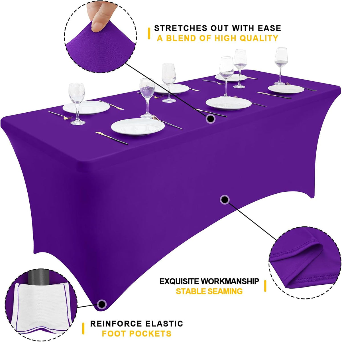 Smiry 2 Pack Spandex Table Cloth 4FT, Elastic Fitted Stretch Tablecloths for Rectangle Tables, Washable Table Cover for Outdoor, Wedding, Banquet & Parties (Purple, 48Lx30Wx30H Inch)