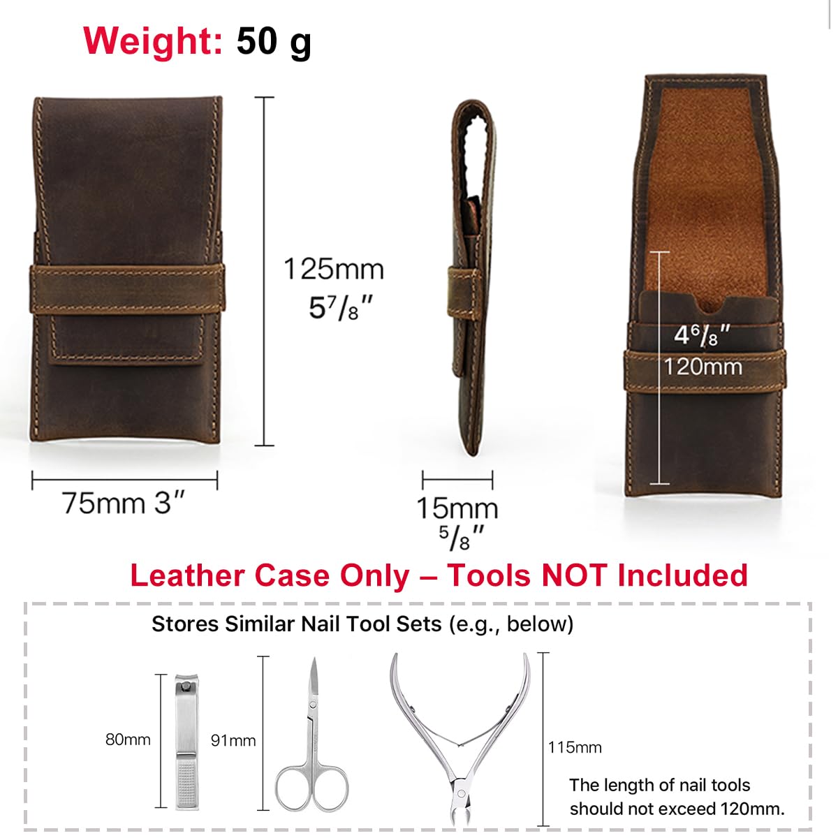 CONTACTS Full Grain Leather Empty Manicure Kit Case for Men Travel Nail Clipper Pouch Small Personal Care Tools Pouch By Handmade (Case Only)