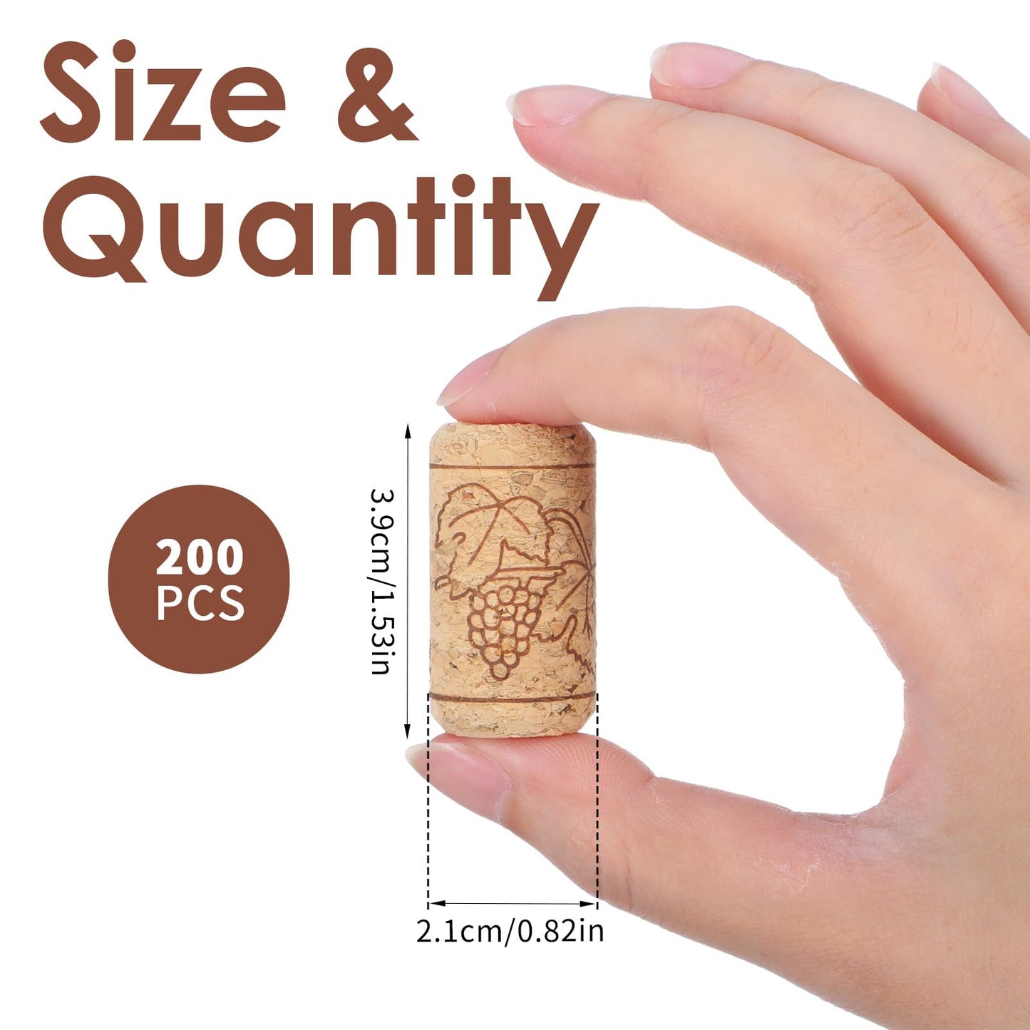200Pack Straight Wine Cork, #8 Natural 7/8" x 1 3/4" Soft Wine Corks for Wine Bottles, Craft Projects Decor, DIY Arts