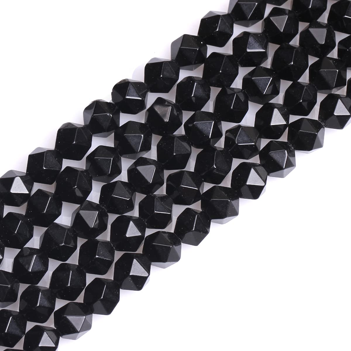 GEM-Inside Natural 8mm Black Agate Gemstone Loose Beads Faceted Cambay Crystal Energy Stone Power for Jewelry Making 15"