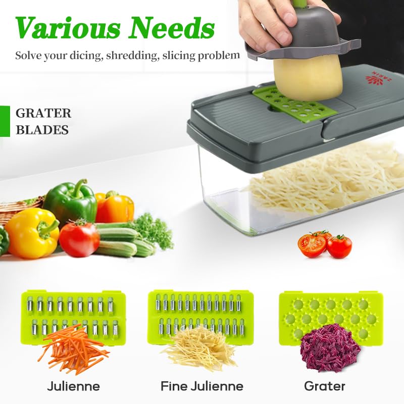ZARIN 16‑in‑1 Vegetable Chopper & Slicer – Multi-Function Kitchen Gadget for Onions, Fruits & Vegetables – Mandoline Slicer with Interchangeable Blades for Easy Meal Prep