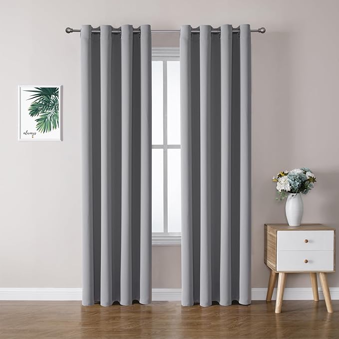 ChrisDowa Blackout Curtains 102 Inches Long 2 Panels Set for Living Room, Grommet Thermal Insulated Room Darkening Curtains for Bedroom (Light Grey, 52 x 102 Inch)
