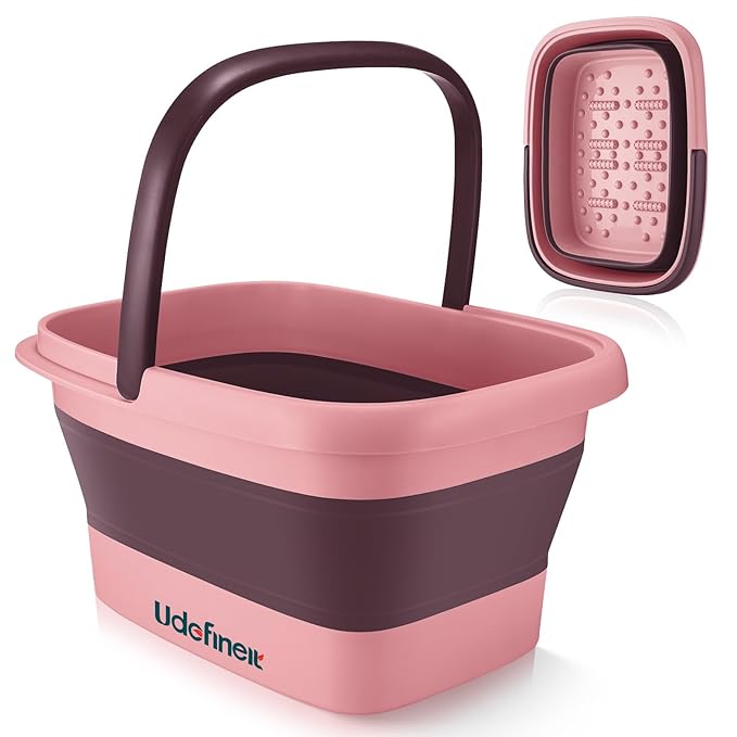 Udefineit Collapsible Foot Bath Basin with Handle, 15L/4 Gallons, Foldable Foot Bath Tub, Foot Soaking Basin with Massage Acupoint, Pedicure Foot Spa Tub for Home Dry Cracked Feet Treatment - Pink