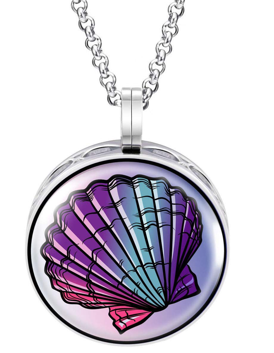 Wild Essentials Seashell Enamel Finish Essential Oil Diffuser Necklace Gift Set - Includes Aromatherapy Pendant, 24" Stainless Steel Chain, 8 Color Refill Pads