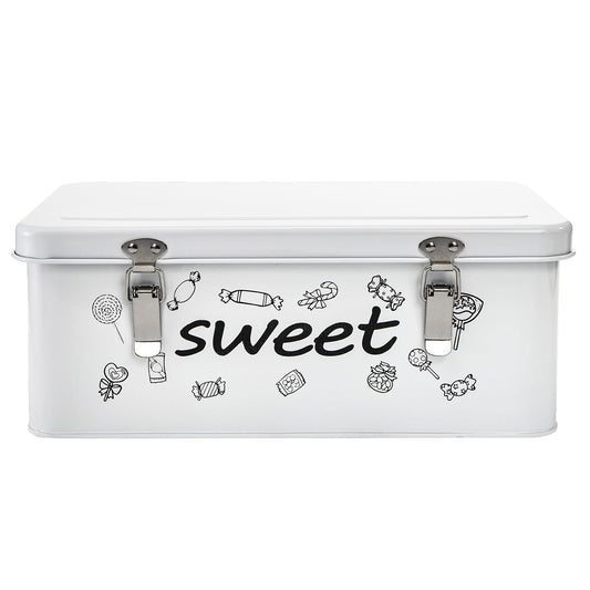 Frcctre Candy Storage Box, 4 Compartments Metal Candy Cookies Snacks Storage Tin Box with Lid Food Storage Container Farmhouse Kitchen Pantry Canister with Handle and Safety Lock