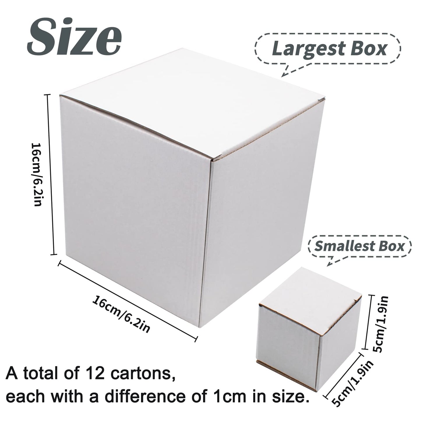 Cuyacili Prank Gift Boxes Nesting Gift Boxes Surprise Box White Carton Square Prank Box Funny Gag Gift for Weddings Anniversaries Birthday Packaging Presents 12 Nesting Cartons (1.9-6.3 Inch)
