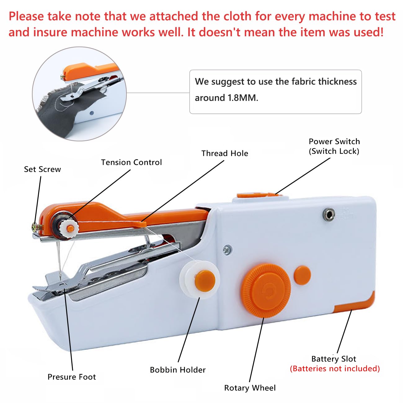 Handheld Sewing Machine, Mini Sewing Machine Handheld for Quick Stitching with Sewing Kits Suitable for Home,Travel,DIY (Orange)