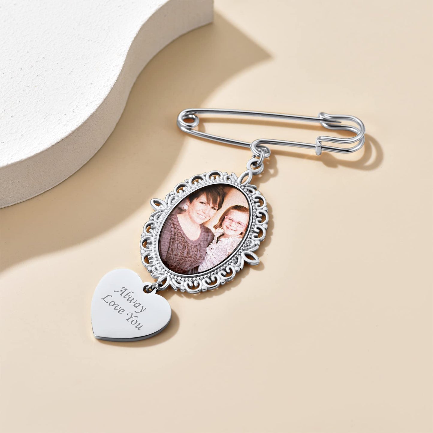 Custom4U Wedding Bouquet Photo Charm Oval Bridal Memorial Pins Custom
