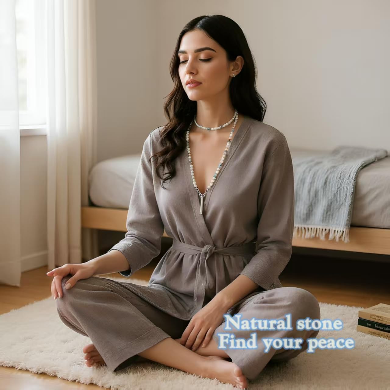 Sopopal Quit Smoking Necklace Natural Amazonite Gemstone Breathing Necklace for Anxiety Relief Stop Smoking for Adult Women