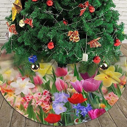 Spring Flowers Summer Christmas Tree Skirts 36", Xmas Tree Cloth Mats Trees Skirts for Decor Gift, Home Decoration