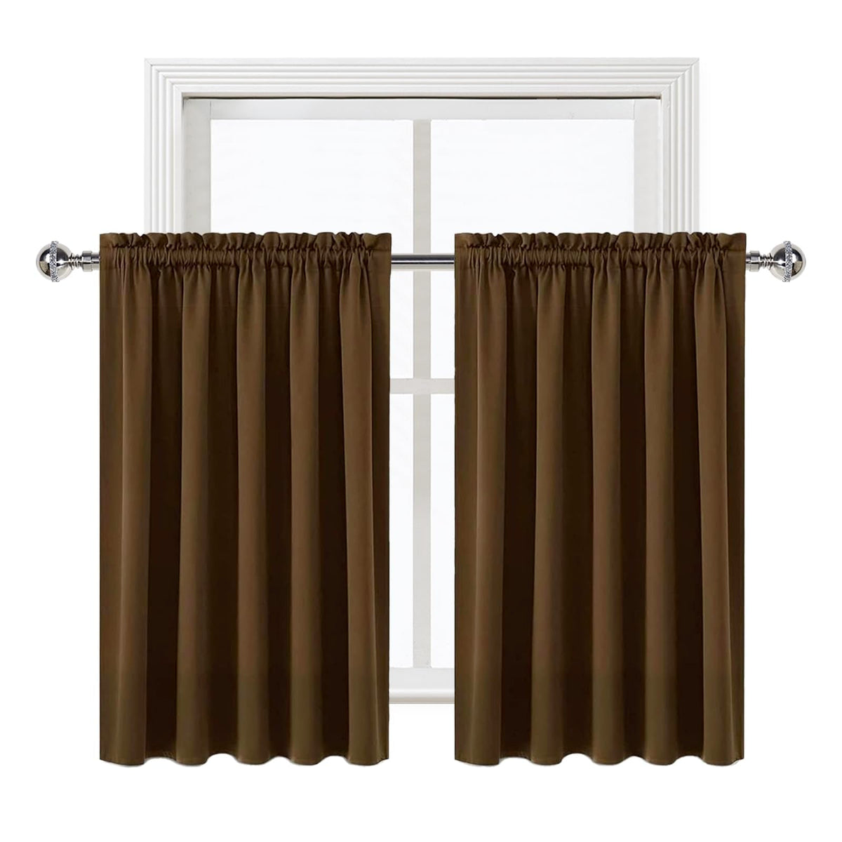 Short Blackout Curtains 60 x 36 Inch Long for Kitchen RV Bunk Brown (2 Count)