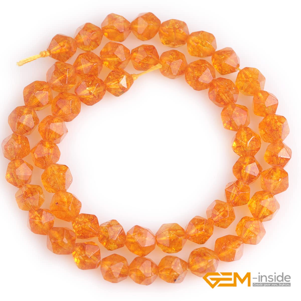 GEM-Inside 8MM Faceted Dyed Citrine Crystal Beads for Cambay Agate Beads for Jewelry Making Beads Gemstone Gem Loose Beads Findings Accessories Strand 15 Inches