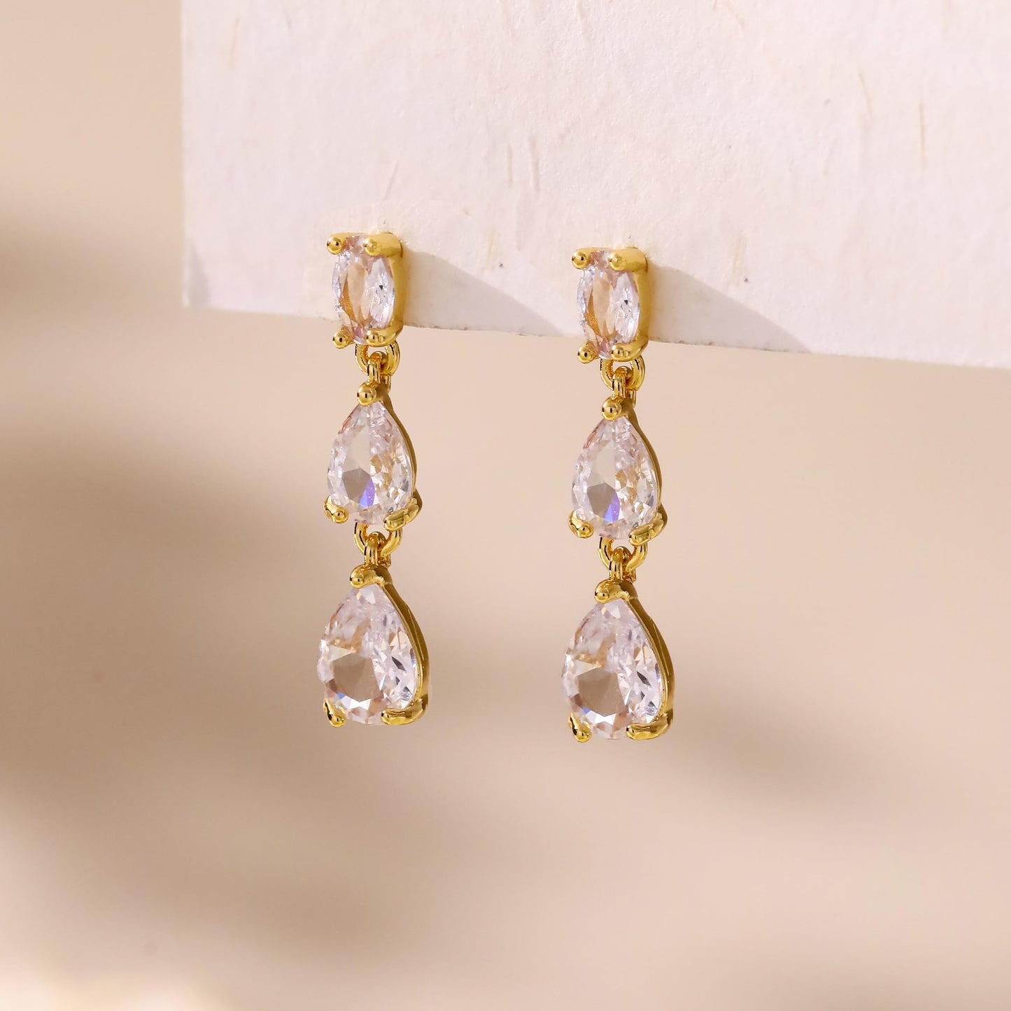 Solistra 14K Gold Plated Cubic Zirconia Drop Dangle Earrings for Women, Trendy, Hypoallergenic, Wedding, Valentine's Day Gifts