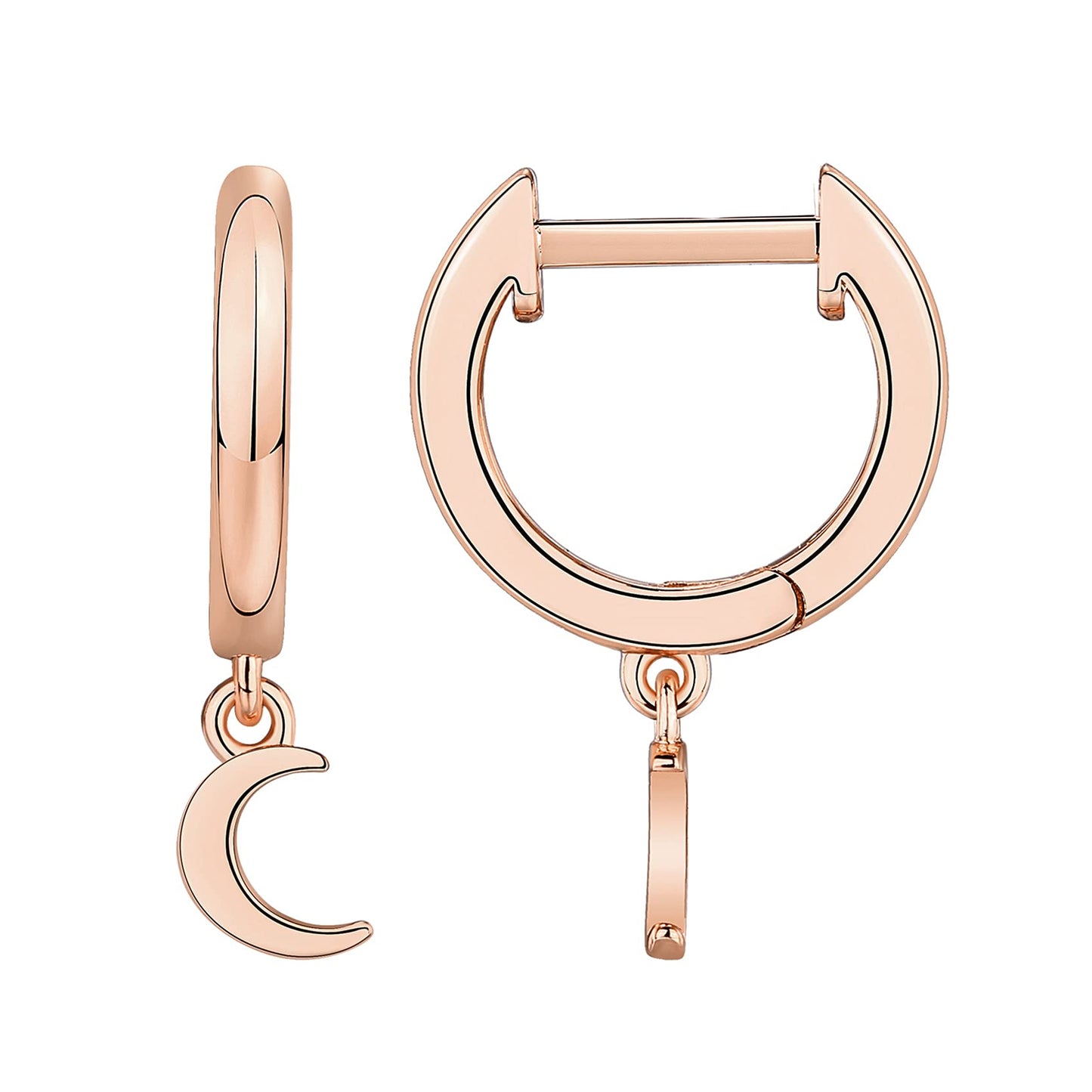 PAVOI 14K Rose Gold Plated 925 Sterling Silver Post Celestial Dangle Huggie Hoop Earrings For Women - Trendy Moon Hoop Earrings - Small Hinged Huggies