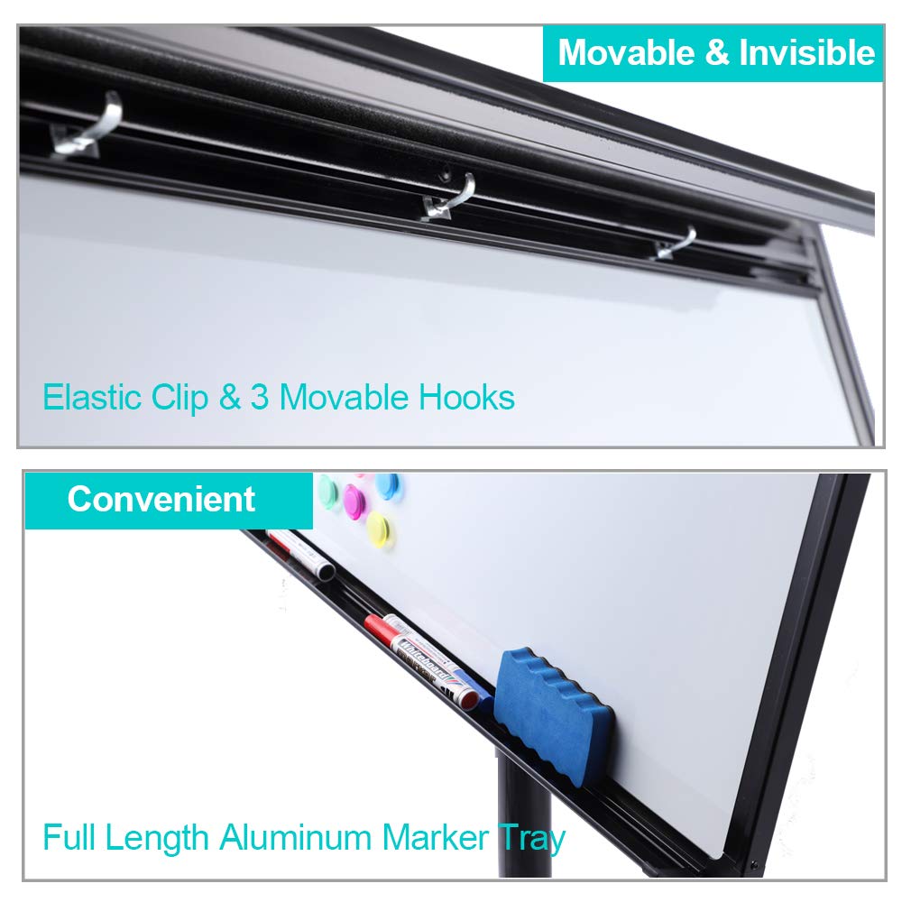 DexBoard 40 X 28 Inch Mobile Magnetic Whiteboard on Wheels, Rolling Dry Erase Board Easel on Height Adjustable Stand with Flipchart Paper Pad (25 Sheets) for Class Teaching, Office Meeting & Workshops
