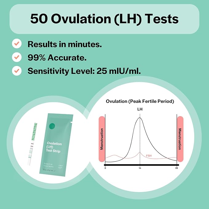 Ovulation Test Strips & Pregnancy Test Strips Combo Kit | Accurate & Easy to Read | Early Detection | 50 LH + 20 hCG 5mm Strips