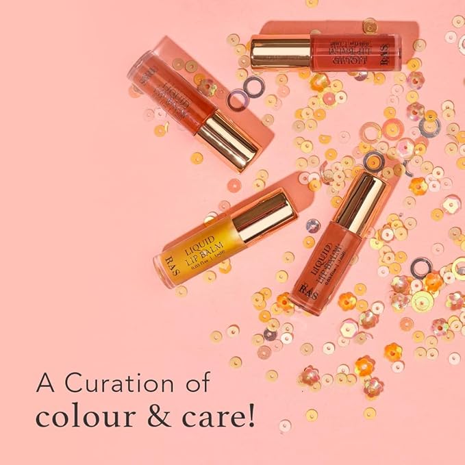 RAS Luxury Oils, Liquid Tinted Lip Glow Oil, Hydrates & Combats Dryness, Soft Lip Balm - Set of 4