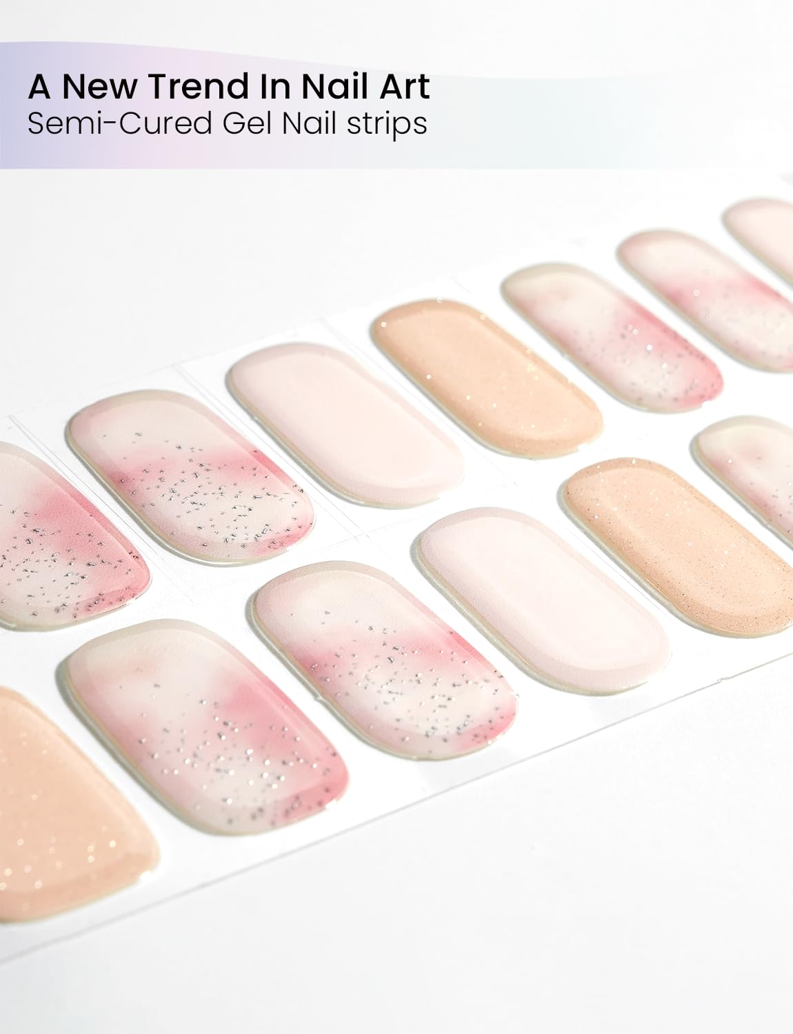 Oauee Semi Cured Gel Nail Strips | Built-In Gel Top Coat | UV Light Required | Salon Quality, Easy Application And Removal (Stardust Marble）