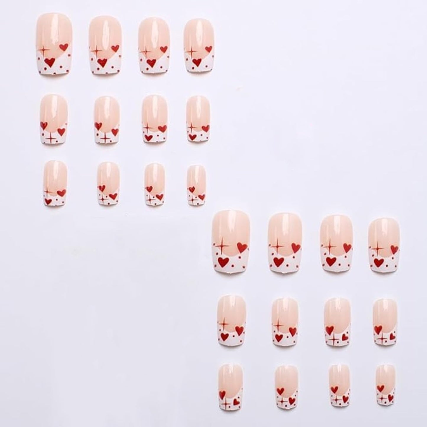 Valentine Press on Nails Red Heart French Tip Fake Nails White Tip Nail Press ons Full Cover Medium False Nail for Women Valentine Square Glue on Nails Reusable Nude Pink Acrylic Nail 24Pcs