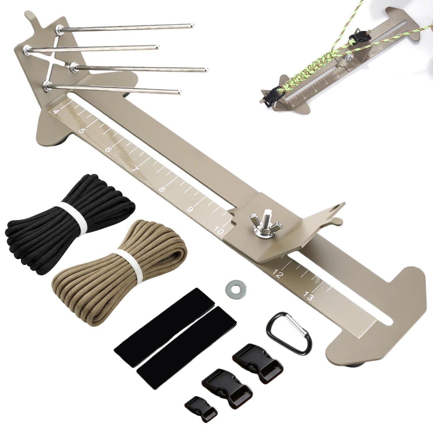 KOKKOYA Paracord Jig Tools Bracelet Making Kit Accessories Adjustable Paracord Jig Kit with 2 Cords and 3 Buckles Bracelet Adjustable Length 4" to 13" (Kahki)