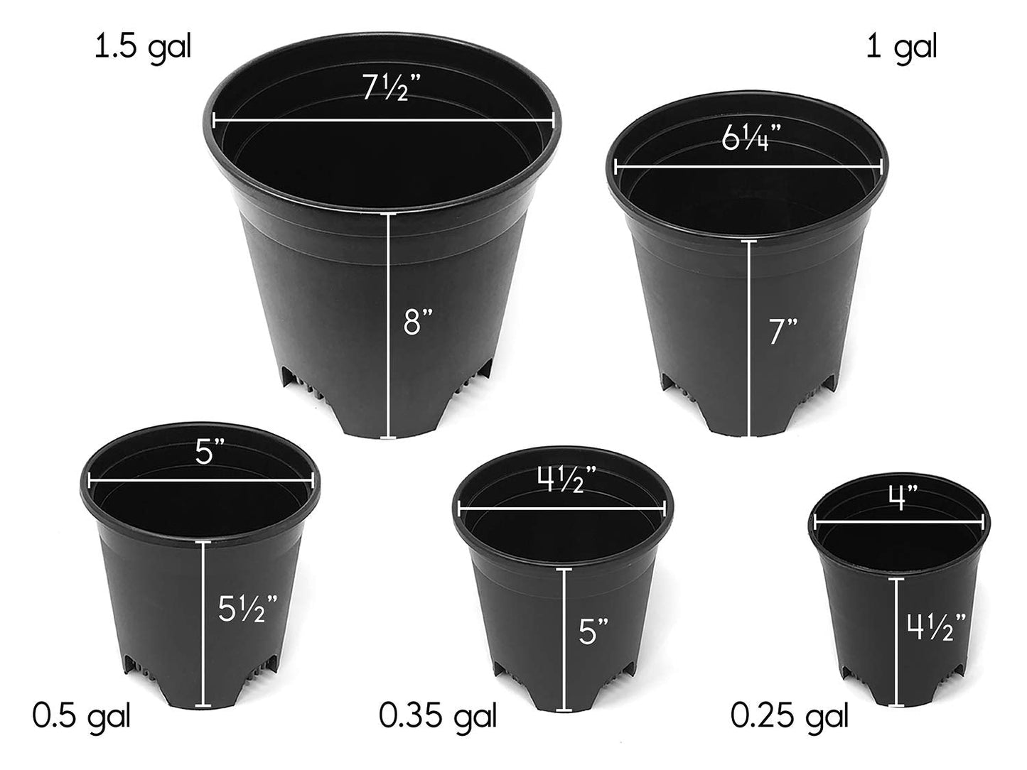 10 Pack Plastic Black Plant Pots Nursery Gardening Planters 4 in to 7.5 Inch Small Medium Plants 0.25 0.35 0.5 1 1.5 Gallon for Indoor and Outdoor Plants
