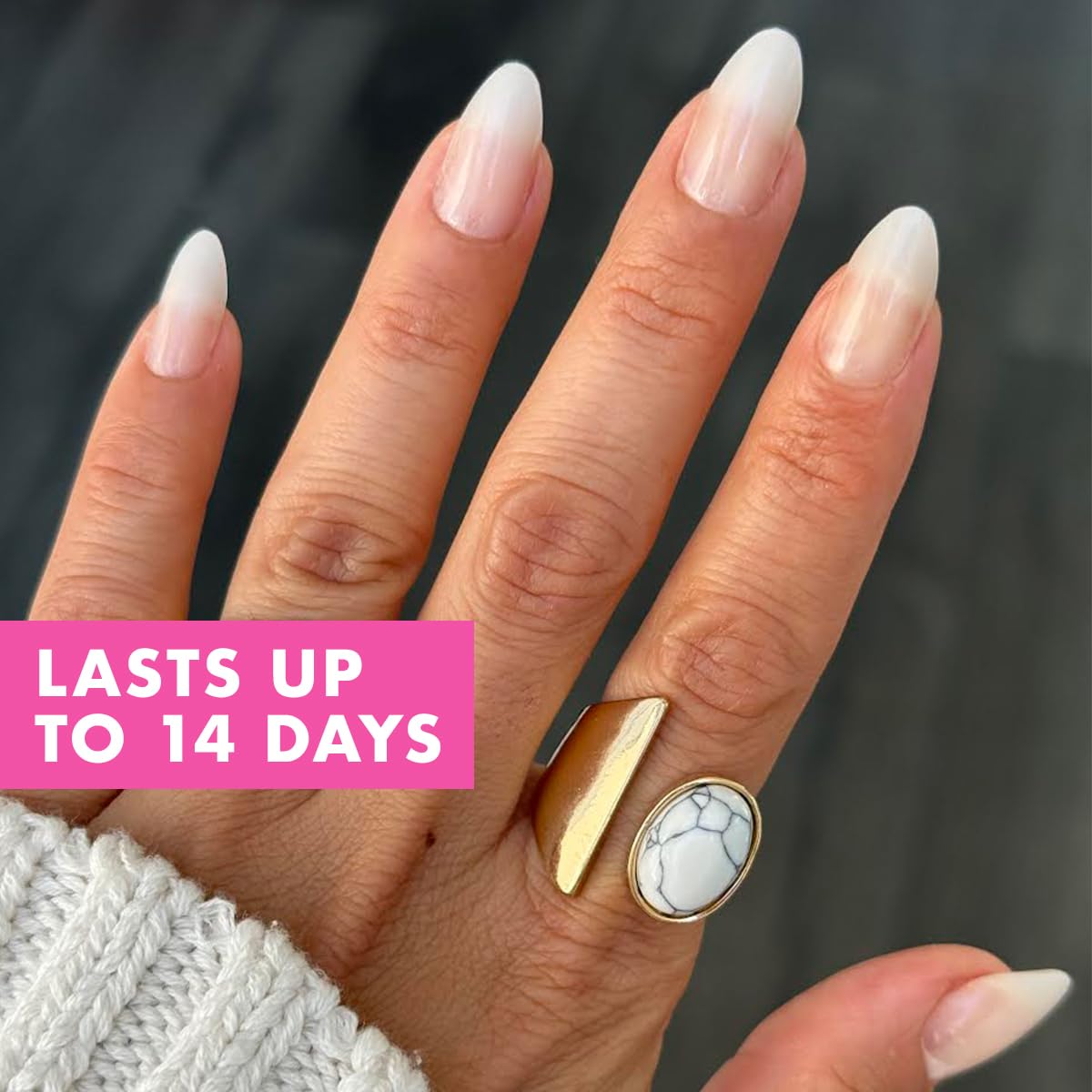 Olive & June Minimalist Instant Mani Press On Nails (Glue) | 42 Fake Nails, 21 Sizes | Non-Toxic, Long-Lasting Barely-There Look | Salon-Quality at Home | Medium, Oval | Pure White Syrup Gradient