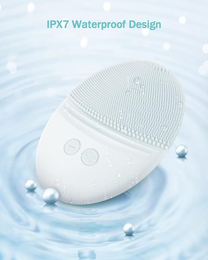 EZBASICS Facial Cleansing Brush Made with Ultra Hygienic Soft Silicone, Waterproof Sonic Vibrating Face Brush for Deep Cleansing, Gentle Exfoliating and Massaging, Inductive Charging (Light Grey)
