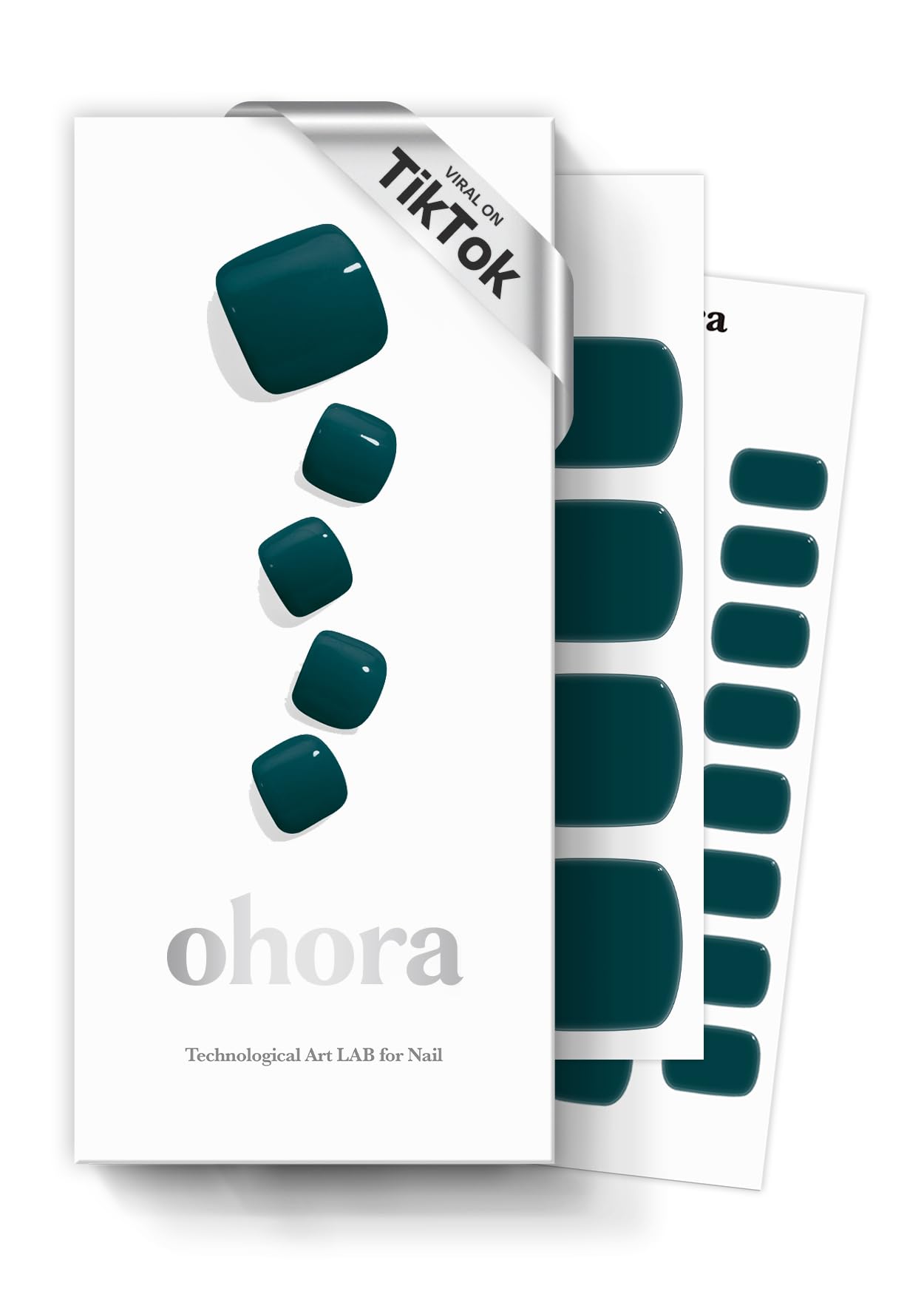 ohora Semi Cured Gel Pedi Strips (P Peacock Blue) - Green, Solid, Works with Any UV/LED Lamps, Salon-Quality, Long Lasting, Easy to Apply & Remove - Includes 2 Prep Pads, Nail File & Wooden Stick