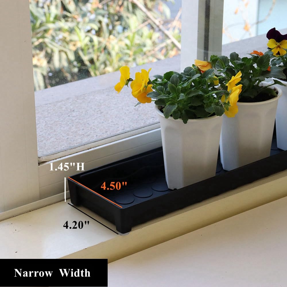 BangQiao 6 Pack 16.20 Inch Black Plastic Decorative Rectangular Planter Pot Saucer Drip Tray with Removable Drain Plug for Windowsill, Shelf, Tabletop, Kitchen, Balcony, Small Potted Plant