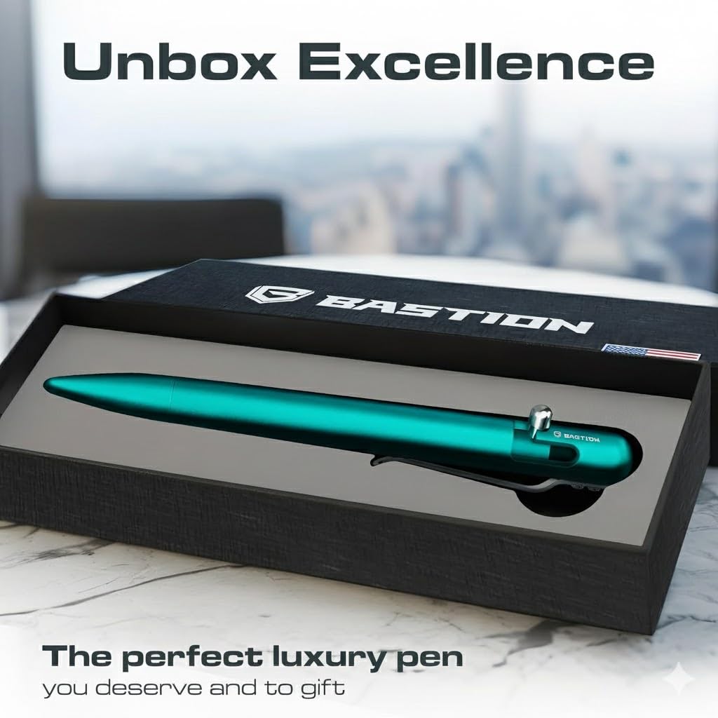 BASTION® Luxury Bolt Action Pen, Durable Professional Ballpoint Pen with Fine Tip, EDC Pen, Ink Refillable Pen for Birthday Gift, Travel Pen for School and Work