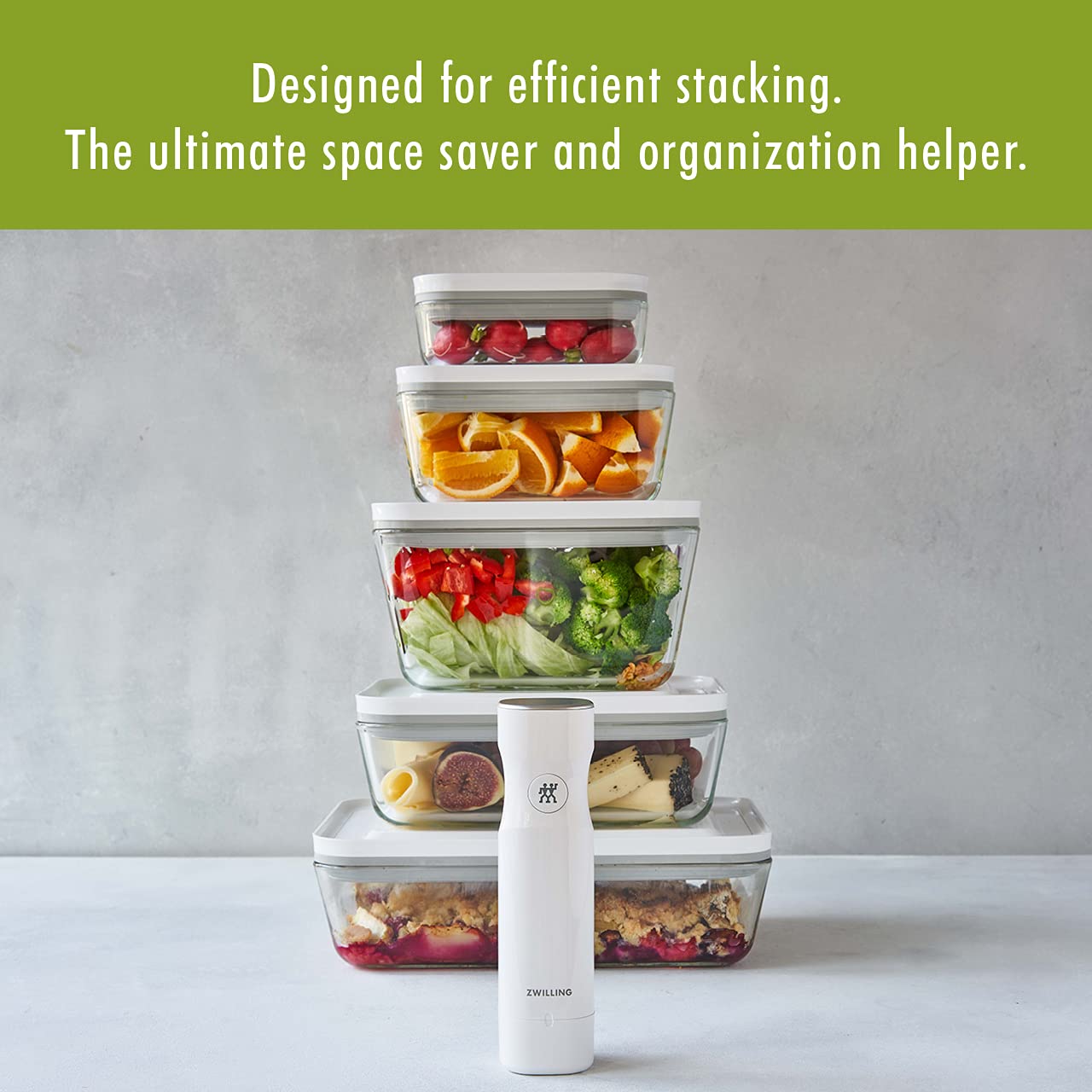 ZWILLING Fresh & Save 2-Piece Small Glass Vacuum Sealer Food Storage Containers with Airtight Lids