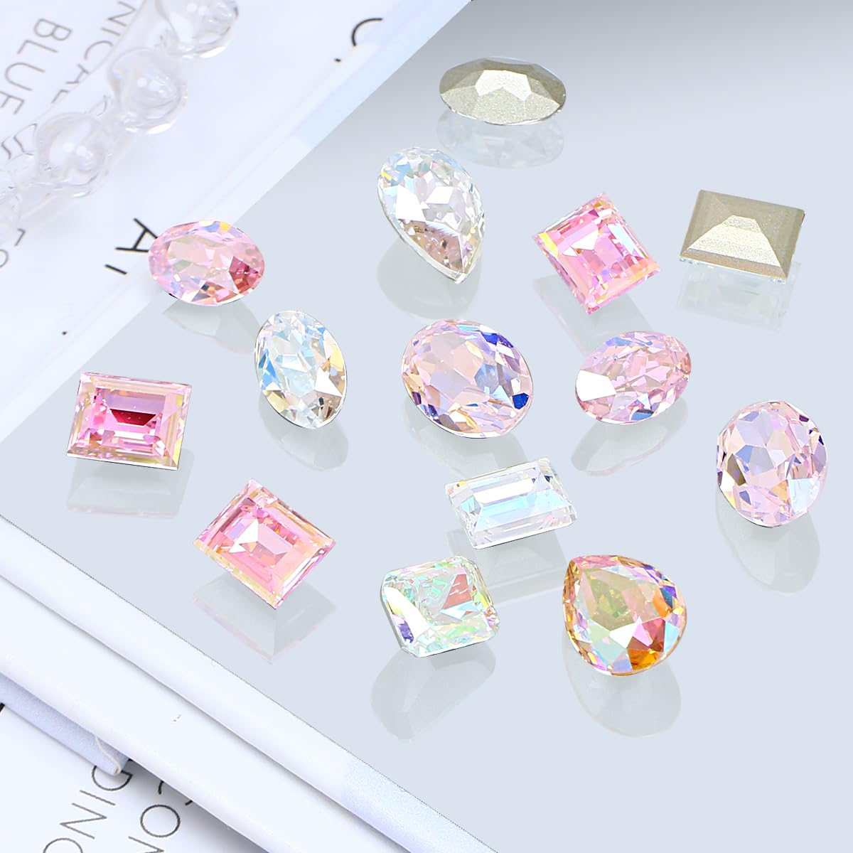JINJIAO Big Rhinestone, Mix Shape Pointback 3D Charms Colorful Art Rhinestone 4 Style Diamonds for Nail Art DIY Crafts