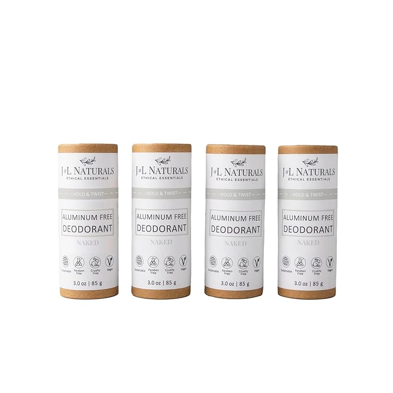 J&L Naturals Aluminum Free Deodorant for Men & Women | 100% Natural Ingredients With Coconut Oil, Shea Butter, & Essential Oils | Sustainable, Eco-Friendly (Naked (Unscented), 3.0 Oz (Pack of 4))