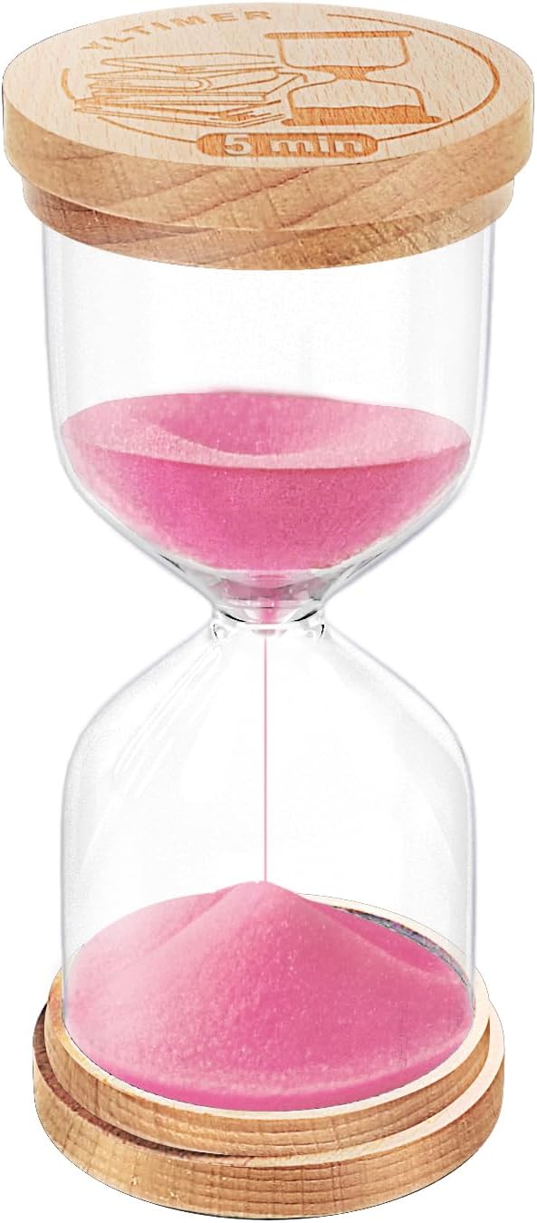 5 Minute Sand Timer, Wooden Hourglass Hour Glass Timer, Small Pink Sand Clock, Mini Sand Watch 5 Min for Kids, Toothbrush, Classroom, Games (Pink)