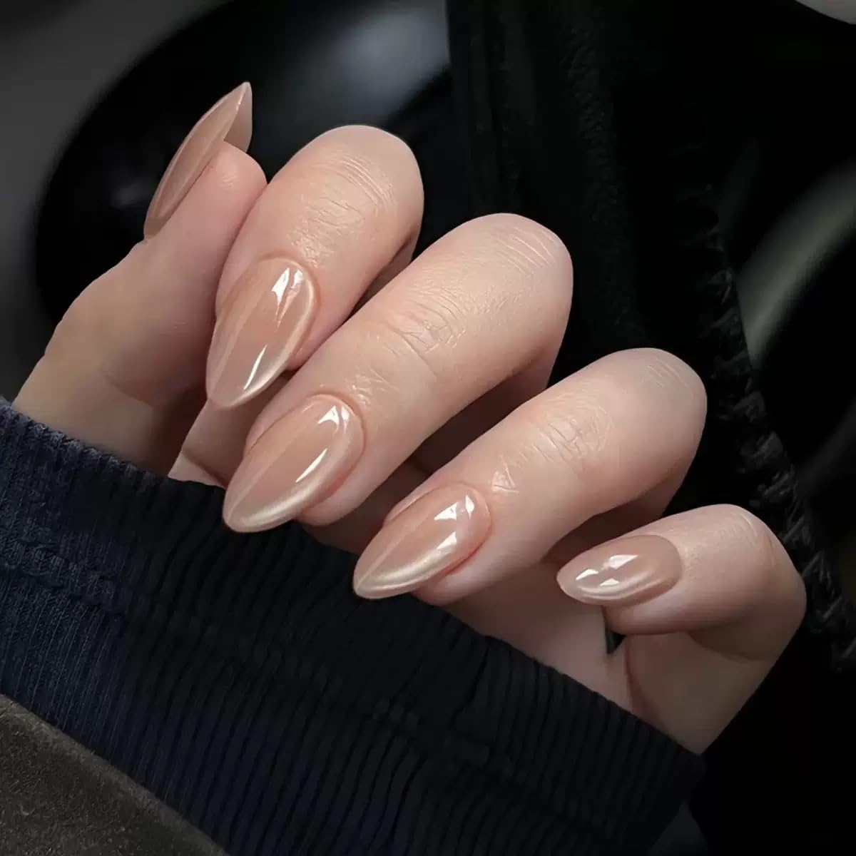 6 Packs (144 Pcs) Press on Nails Medium Almond Fake Nails Solid Color False Nails with Designs Cat Eye Glue on Nails Full Cover Glossy Shiny Glitter Acrylic Stick on Nail for Women Manicure