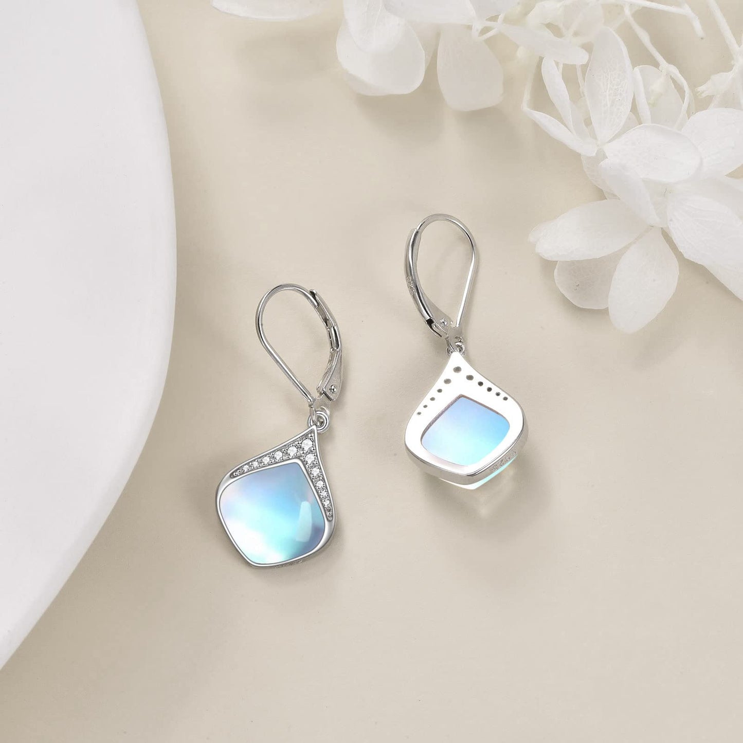 Moonstone Teardrop Earrings for Women Sterling Silver Cubic Zirconia Teardrop Drop cubic Zirconia Dangle Earrings Jewelry Christmas Gifts