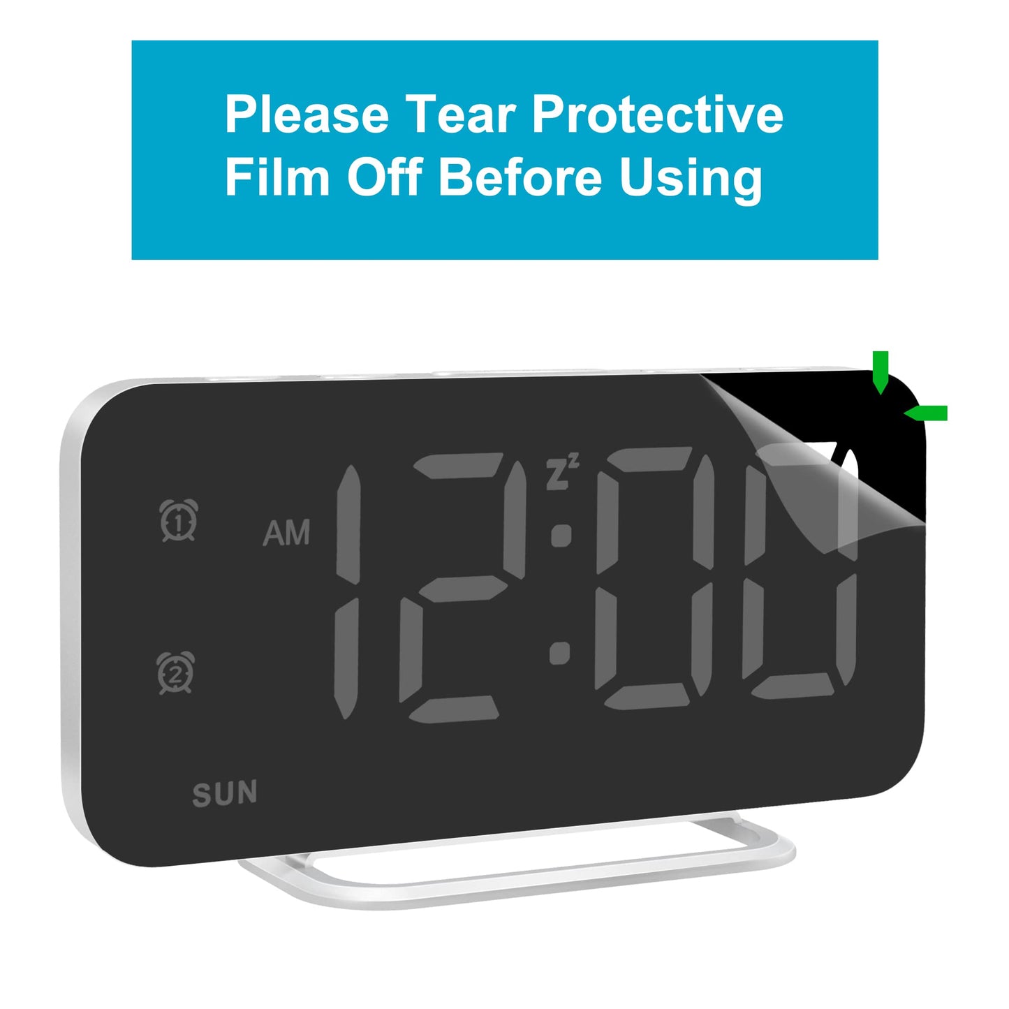 Slim LED Digital Alarm Clock, Mirror Surface for Makeup, with Diming, Large Display, Easy Setting, USB Charger Ports, Modern Bedroom, Desk, Office Living Room Decor, Christmas Birthday for Women Girl