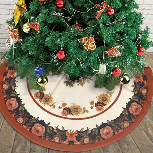Thanksgiving Fall Pumpkins Sunflowers Christmas Tree Skirts 48", Xmas Tree Cloth Mats Trees Skirts for Decor Gift, Home Decoration