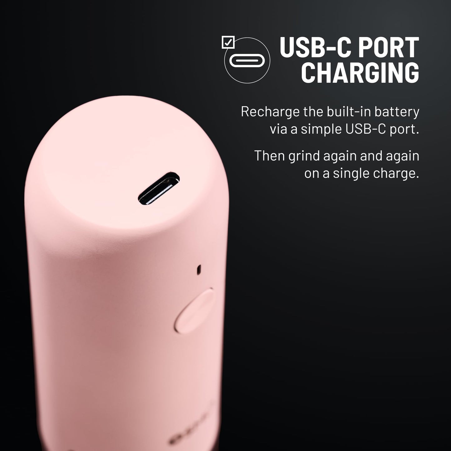Osmo Rechargeable Electric Pepper Grinder - Adjustable Coarseness, LED Light, Ceramic Core, Battery Operated Mill, One Button Operation for Gourmet Cooking - Pink