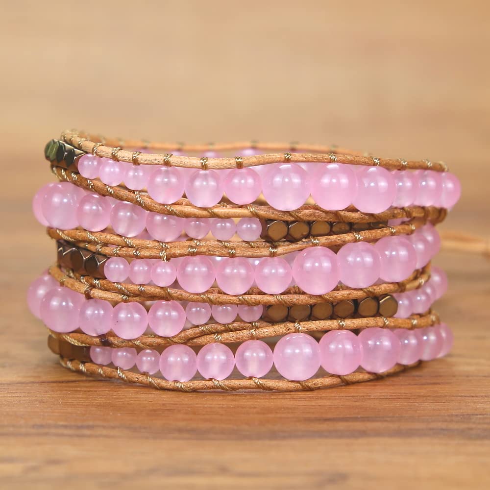 ZOSOJONA Handmade Boho Wrap Bracelet For Women Adjustable Nature Stone Turquoise Crystal Beaded Bracelets