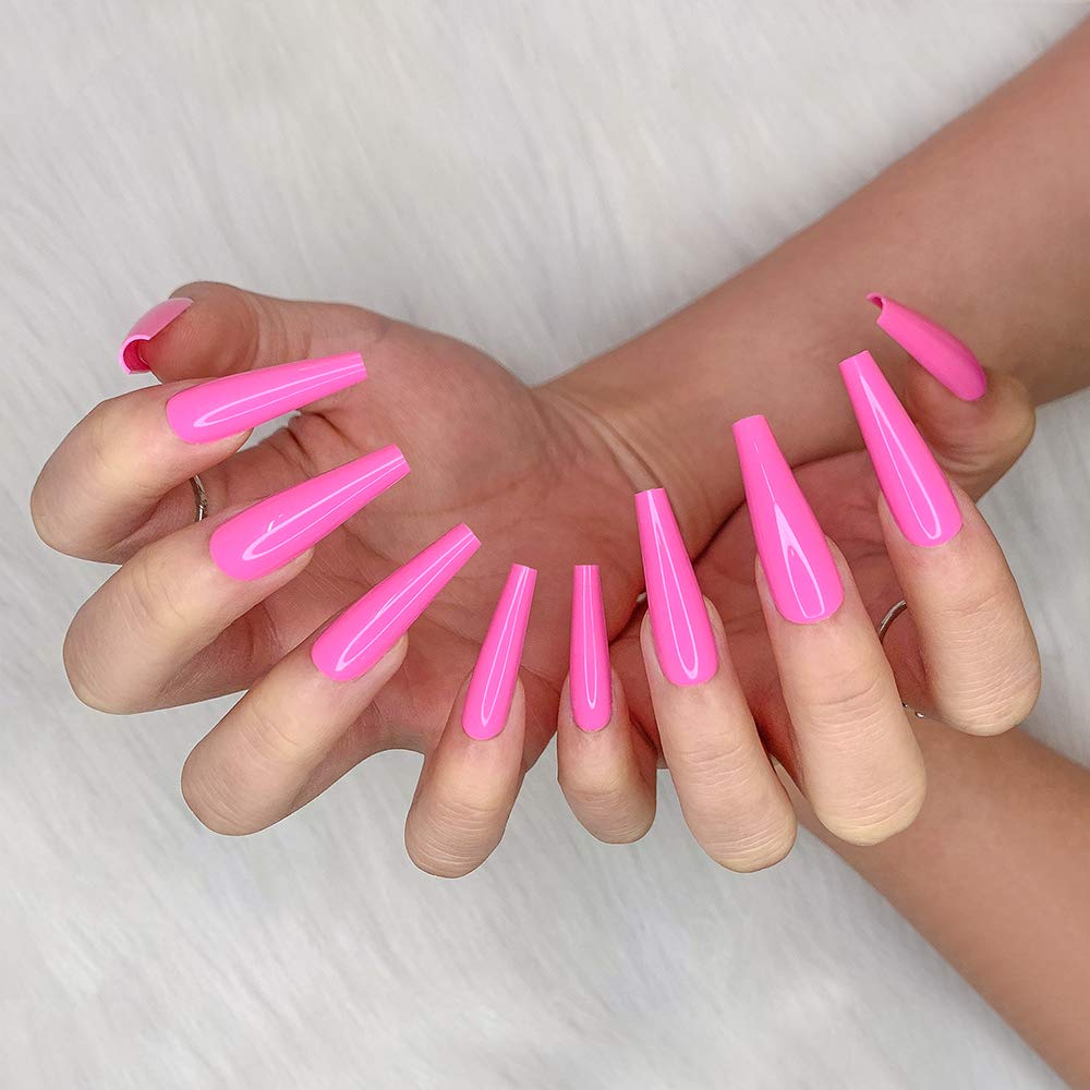 Artquee 2 Pack Set 1 Red Long Coffin Press on Nails Kit & 1 Pink Long Coffin Press on Nails Kit