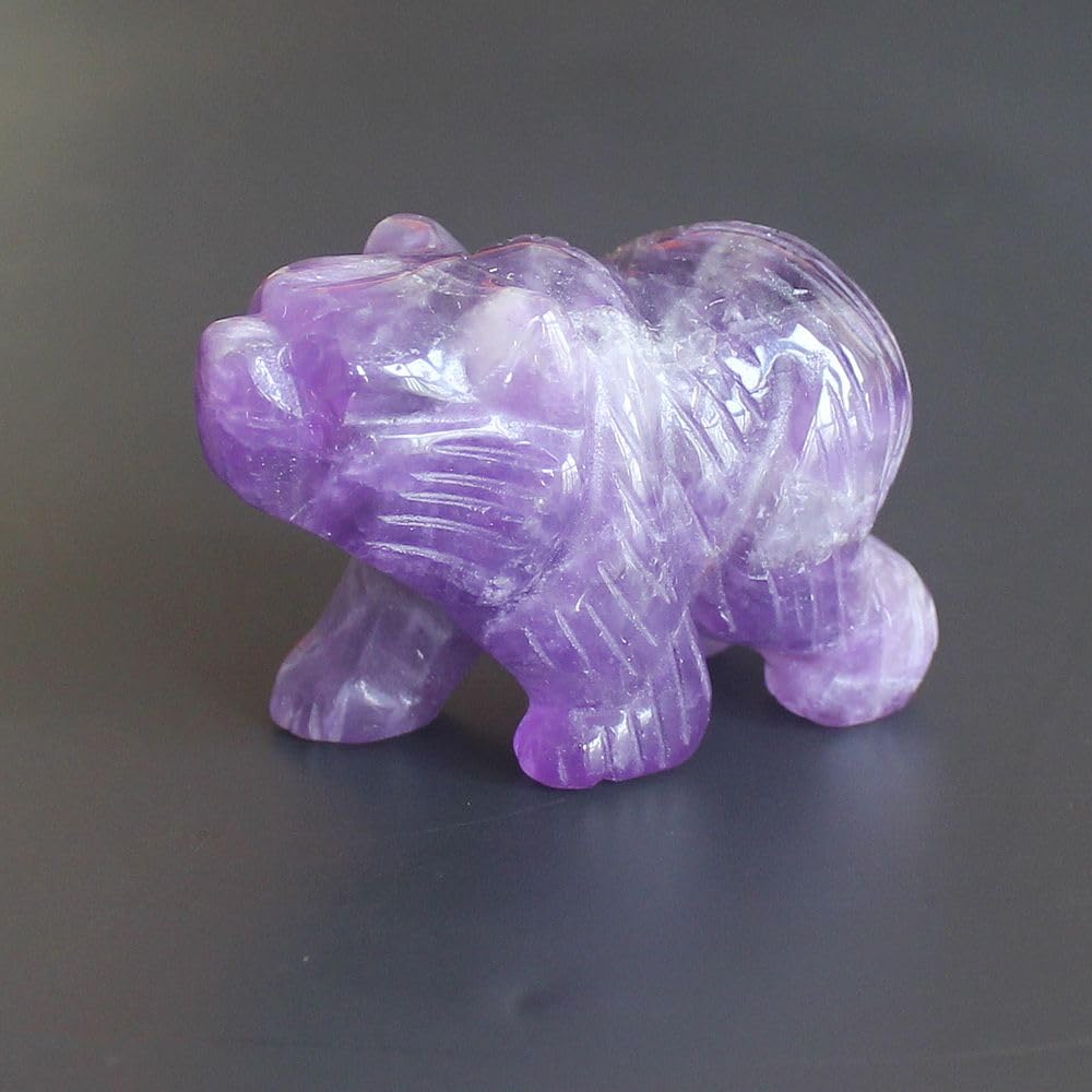 HLbshi Hand Carved Gemstone Crystal Bear Figurine Animal Statue Carving Office Home Decor Collections 2'' (Purple Amethyst)