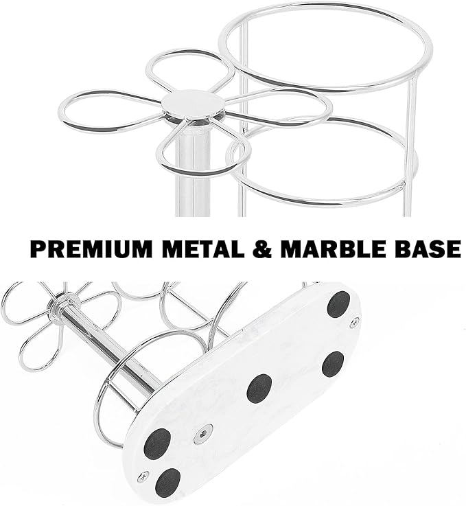 HarJue Toothbrush Holder Stand for Bathroom, Metal Toothbrush Organizer with Marble Base, Toothbrush Storage Collection for Family, Suitable for Home Hotel Countertop Vanity (Medium, Chrome Finish)