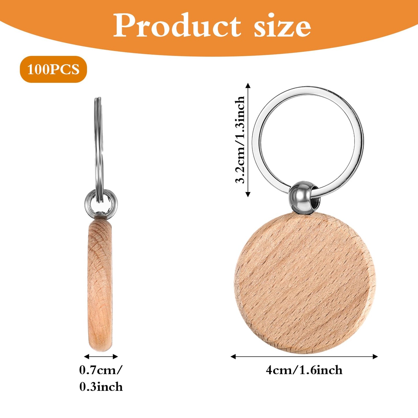 MAQUITA 100 PCS Wooden Keychain Blanks for Engraving, Wood Engraving Blanks Key Chain, DIY Wooden Key Ring Keys Tag
