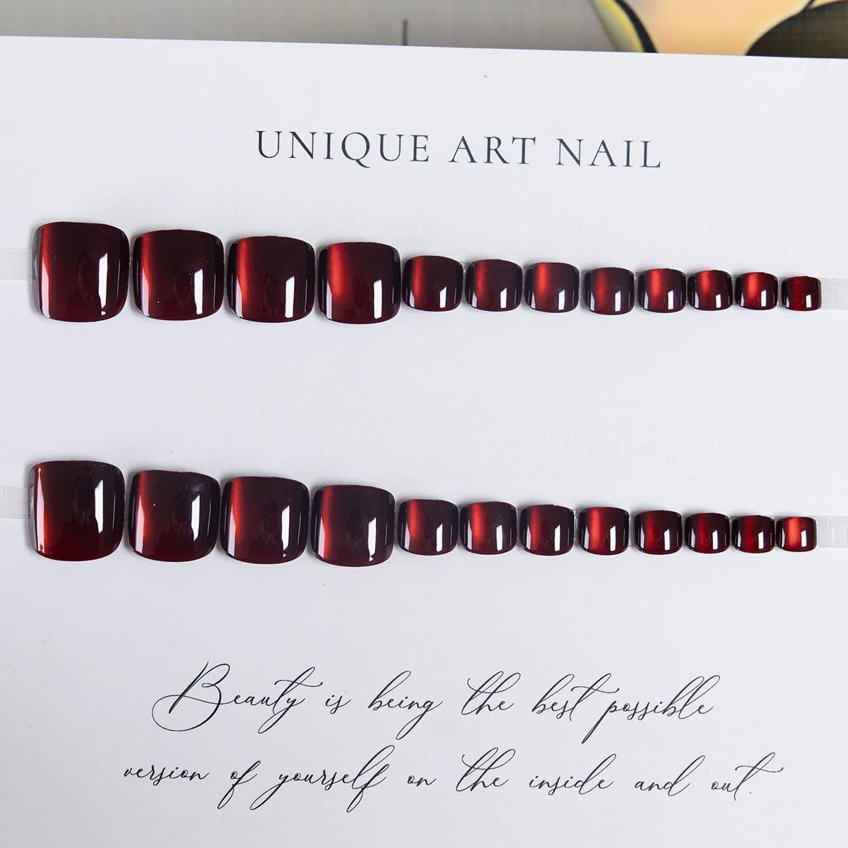 Red Saqure Press-on Nails - Short, Glossy & Glitter Acrylic Toe Nails - Ombre with Full Cover - Bling for Women & Girls - 24Pcs