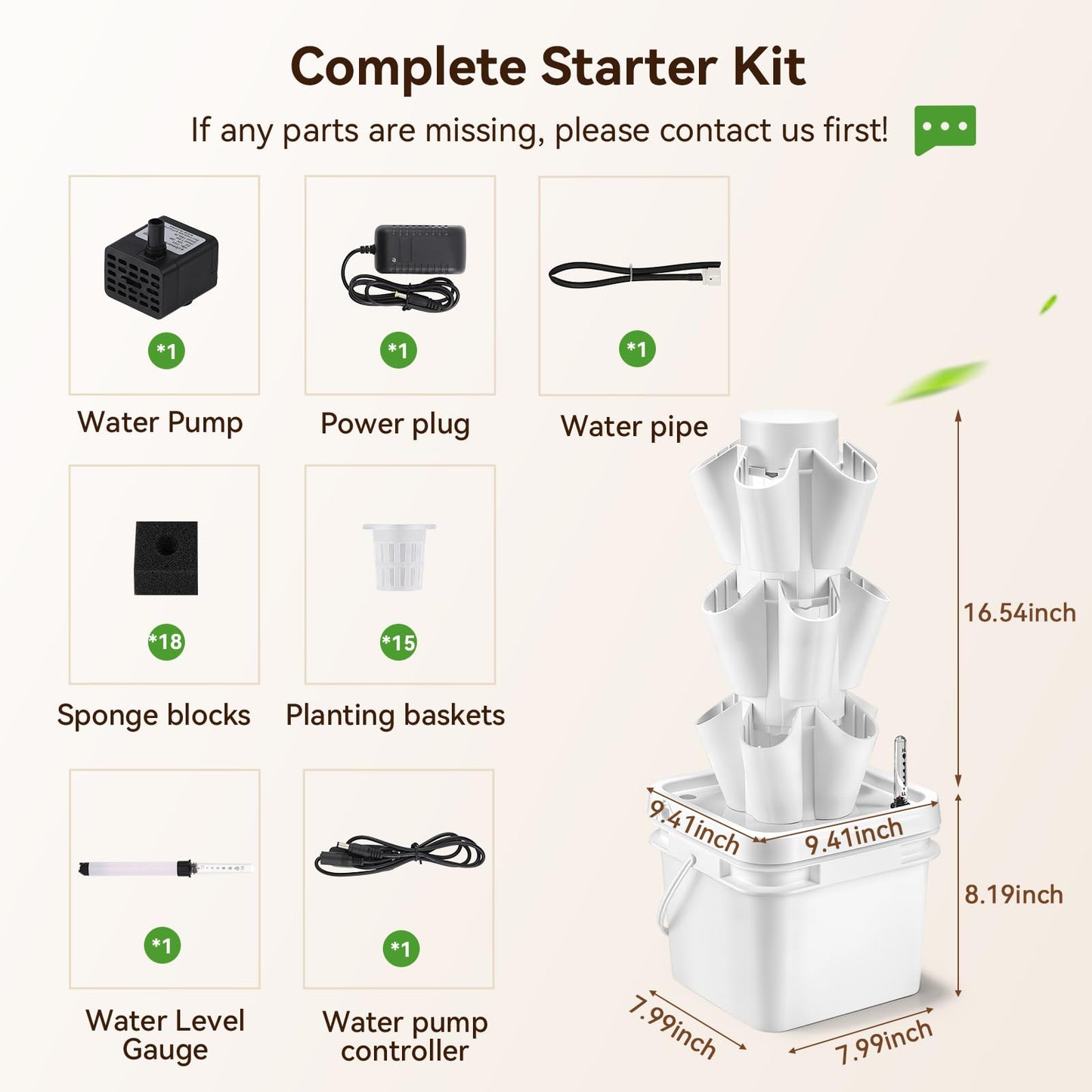 BAOSHISHAN Hydroponic Growing System, 15 Pods Vertical 3 Tiers Hydroponic Tower, Countertop Hydroponic Garden Tower for Kitchen Windowsill Herb Vegetable