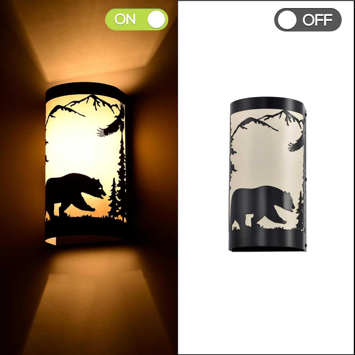 Wall Sconce Light,Bear Metal Cream Parchment Farmhouse Wall Sconces Set of Two,Rustic Black Matte Hallway Sconces Wall Lighting,Vintage Wall Mount Lamp,Wall Lights for Living Room,Bedroom