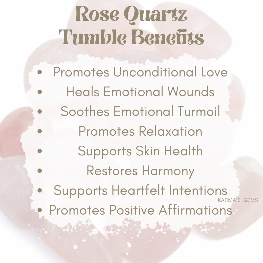 Karma Gems Rose Quartz Tumbled Stones Natural Crystal Kit for Reiki Healing Crystal Polished, Tumble Stones, Chakra Balancing, Reiki Gift, Home Decor (15-25 MM)